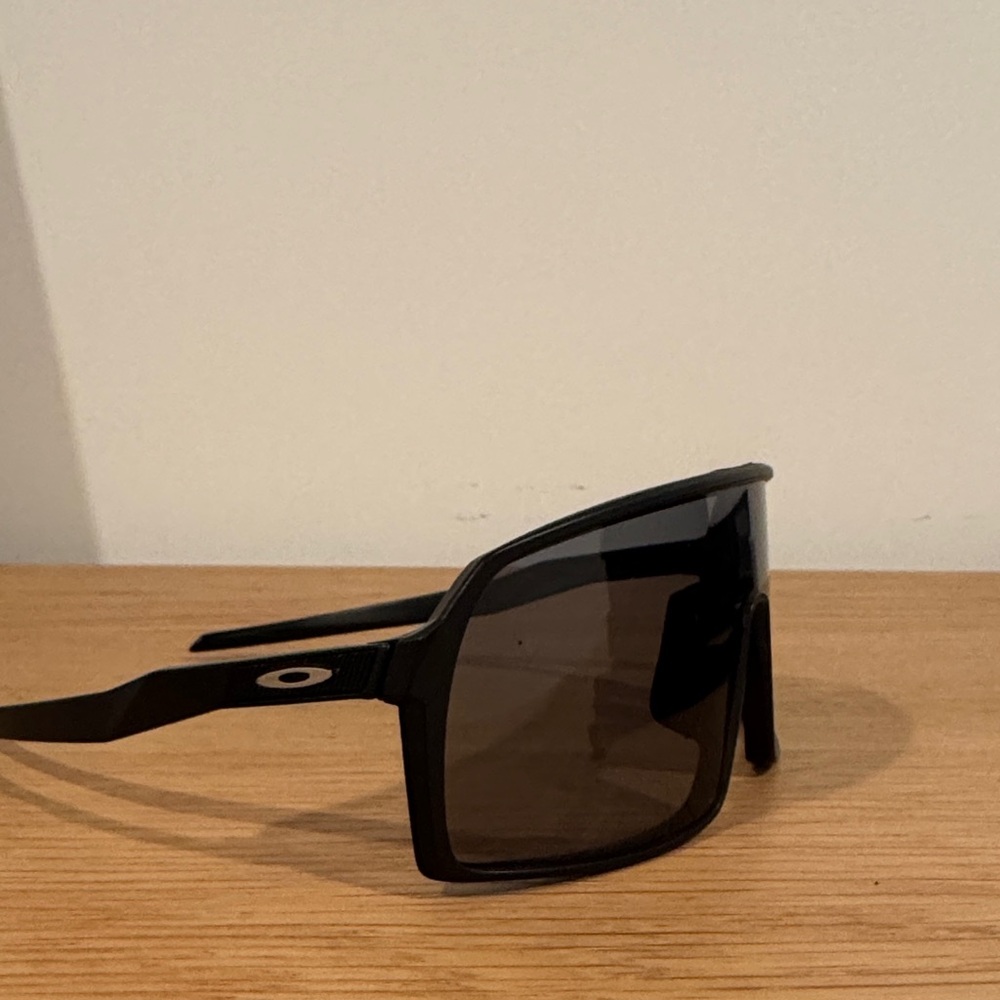 Oakley Matte Black Shield Sunglasses with Dark Gray Lenses